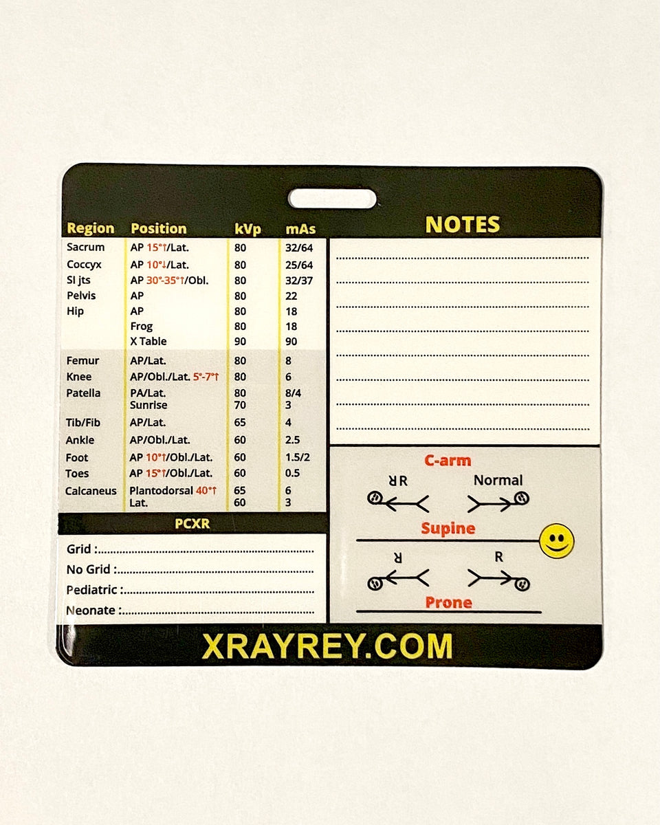 Horizontal Technique Card ONLY! – X-ray Rey